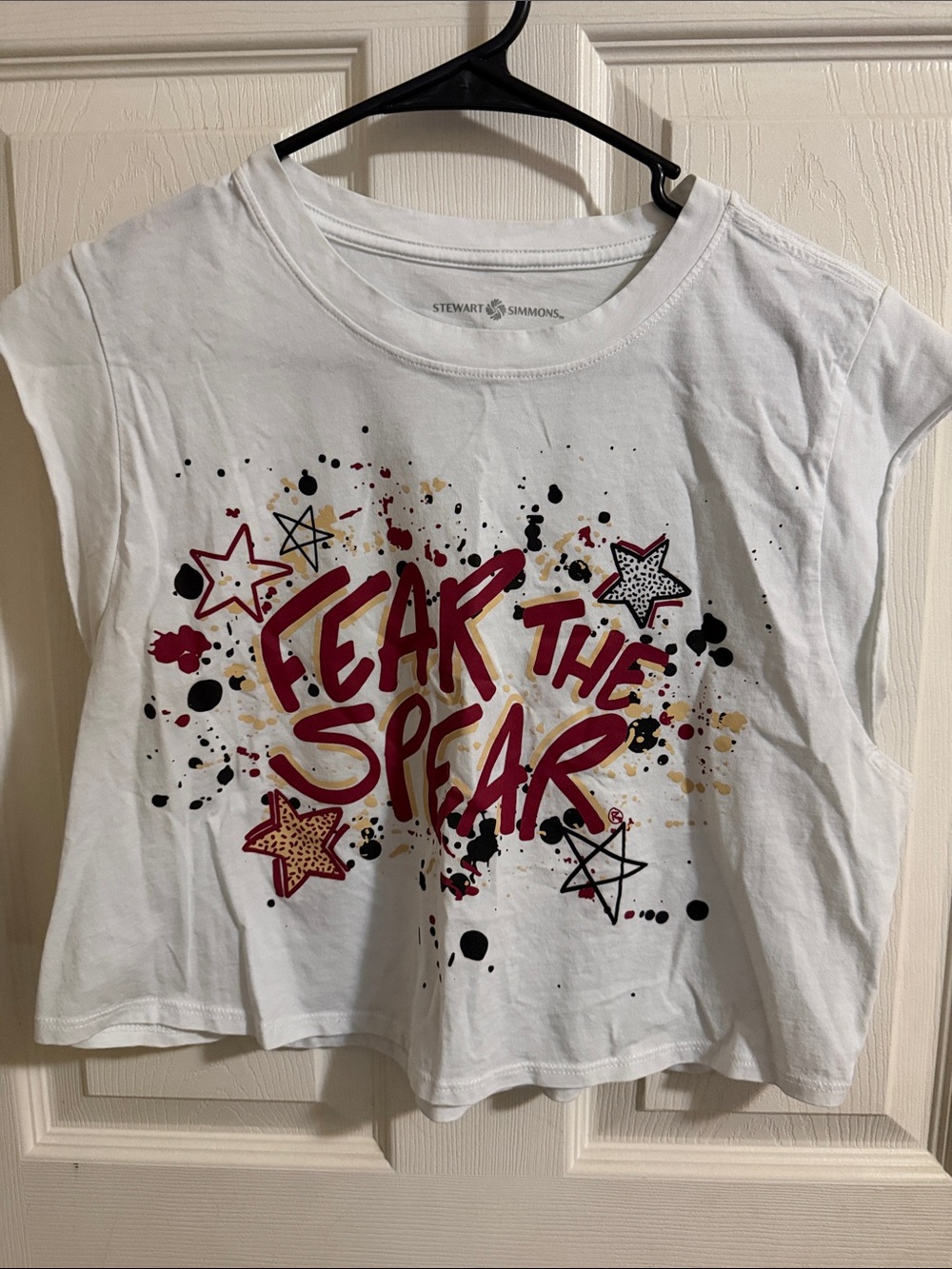 Stewart + Simmons White Graphic Crop Top - "Fear The Spear"